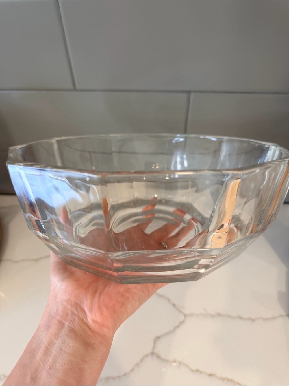 Clear geometric modern Glass Serving Bowl made in Italy